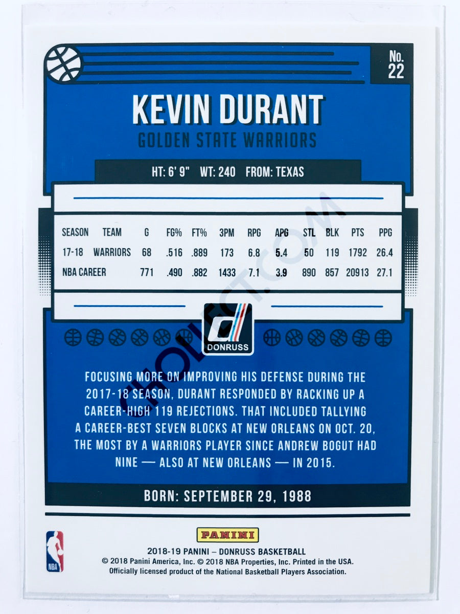 Kevin Durant - Golden State Warriors 2018-19 Panini Donruss #22