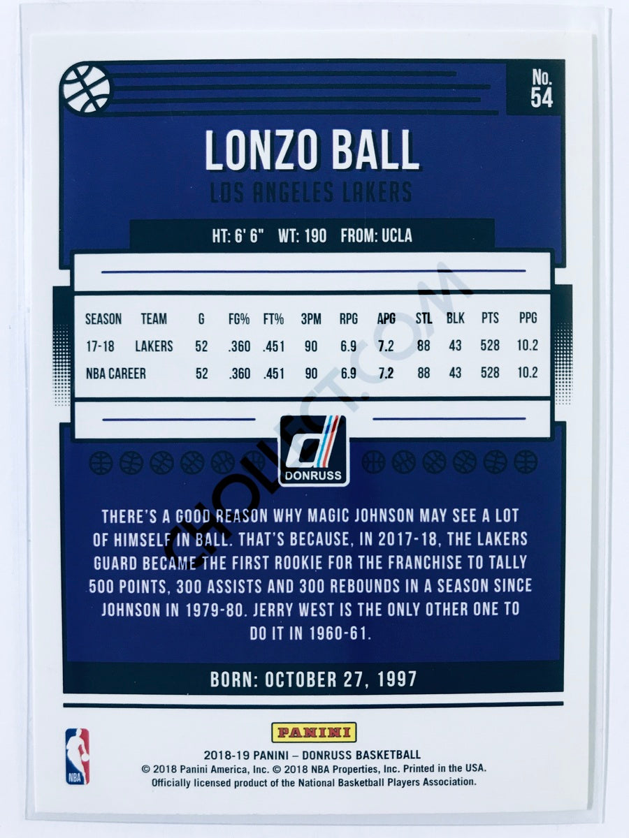 Lonzo Ball - Los Angeles Lakers 2018-19 Panini Donruss #54