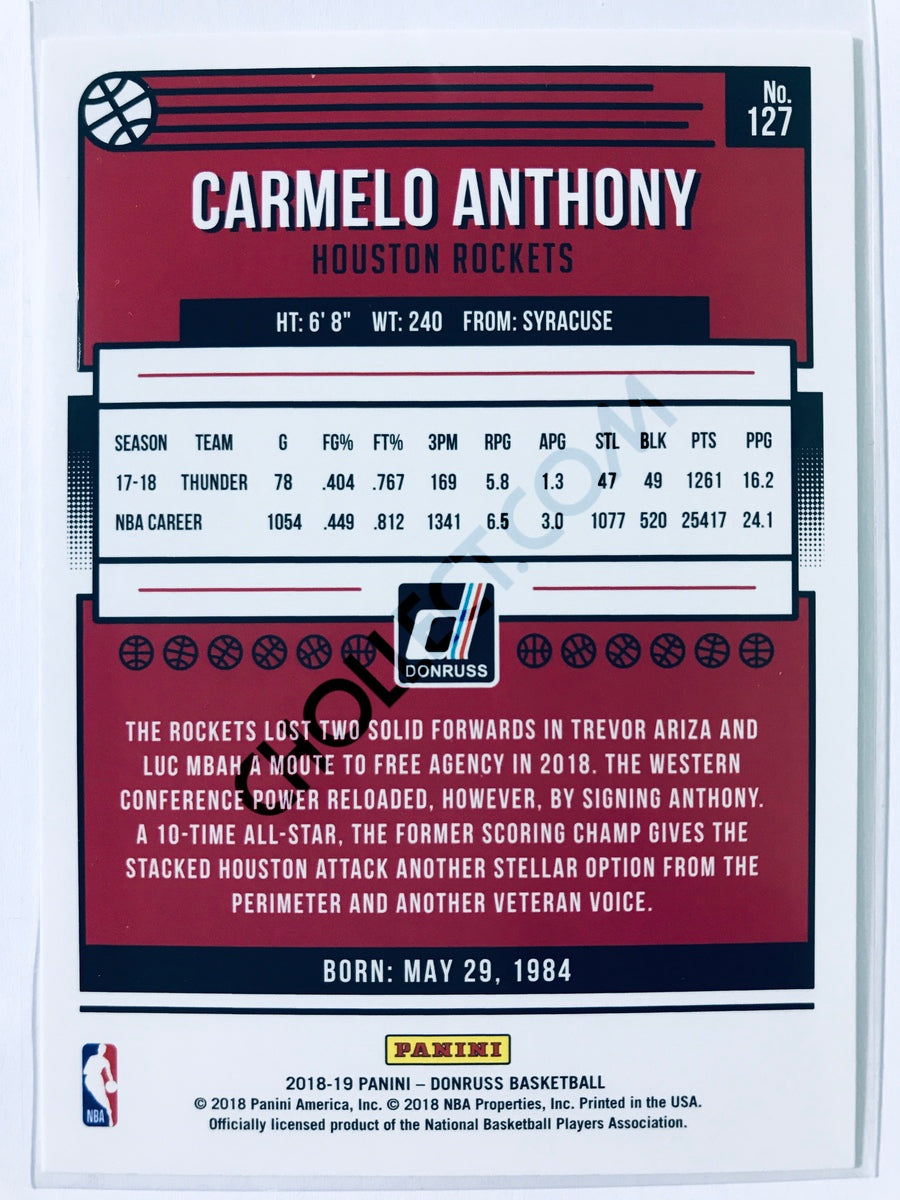 Carmelo Anthony - Houston Rockets 2018-19 Panini Donruss #127