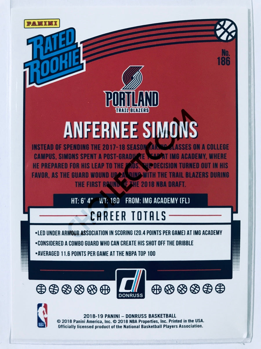 Anfernee Simons - Portland Trail Blazers 2018-19 Panini Donruss Rated Rookie #186