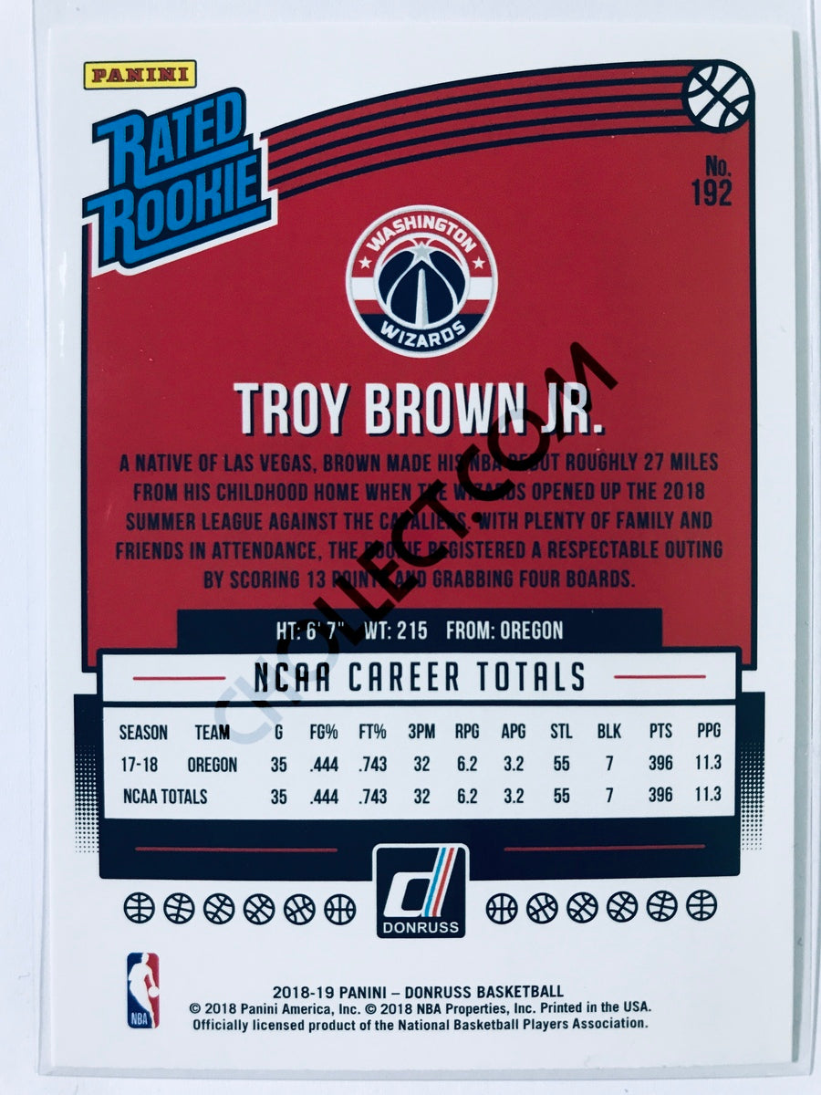 Troy Brown Jr. - Washington Wizards 2018-19 Panini Donruss Rated Rookie #192