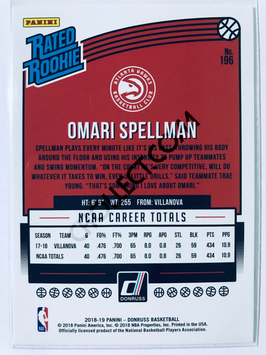Omari Spellman - Atlanta Hawks 2018-19 Panini Donruss Rated Rookie #196
