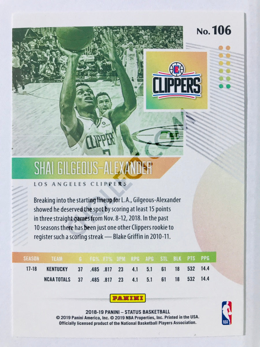 Shai Gilgeous-Alexander - Los Angeles Clippers 2018-19 Panini Status Blue Parallel RC Rookie #106