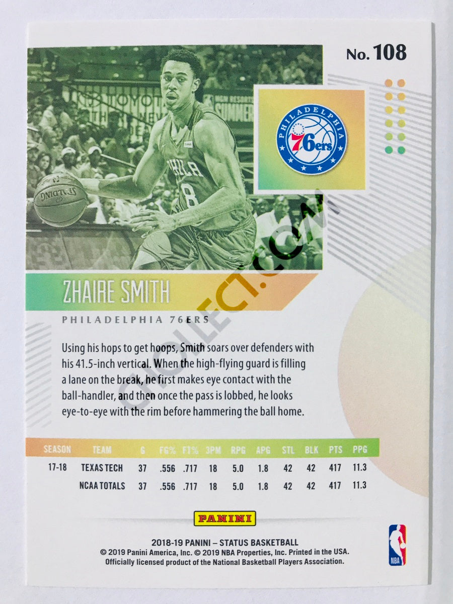 Zhaire Smith - Philadelphia 76ers 2018-19 Panini Status Blue Parallel RC Rookie #108