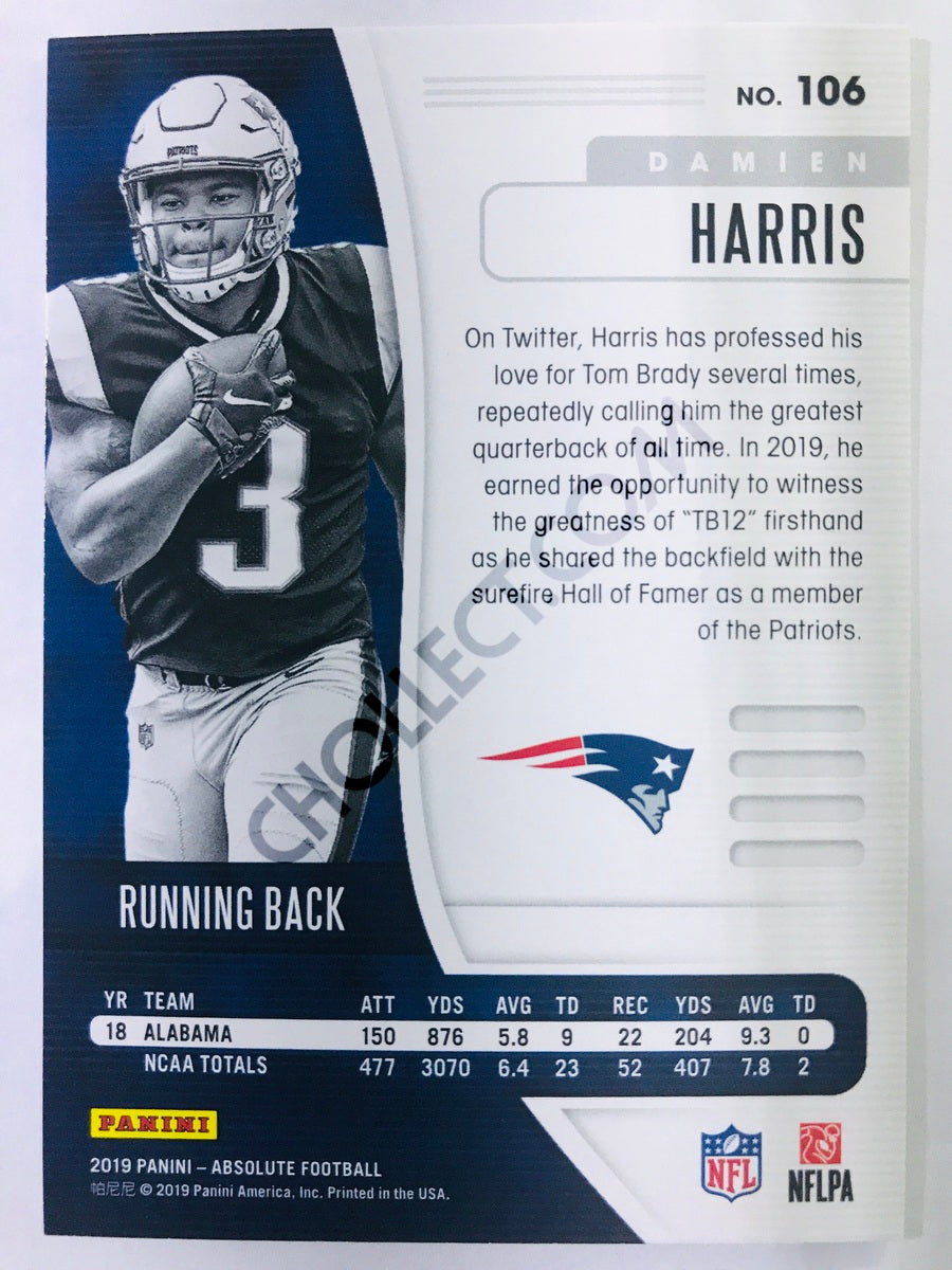 Damien Harris - New England Patriots 2019-20 Panini Absolute RC Rookie #106