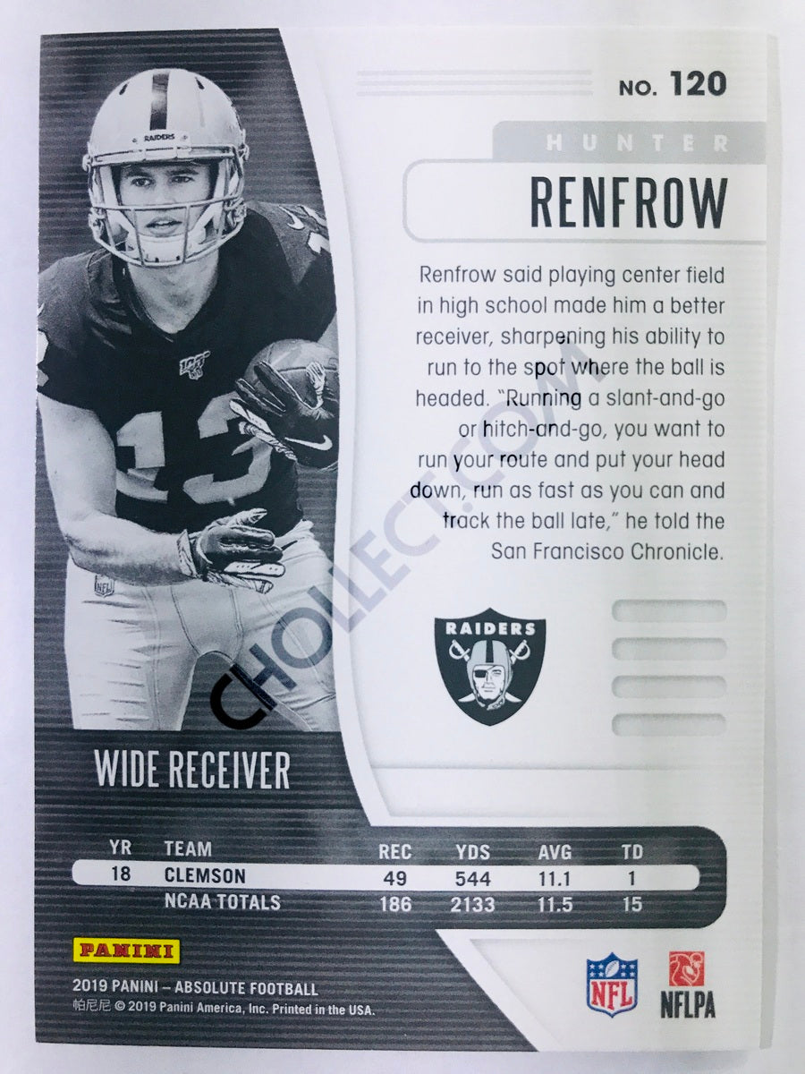 Hunter Renfrow - Oakland Raiders 2019-20 Panini Absolute RC Rookie #120