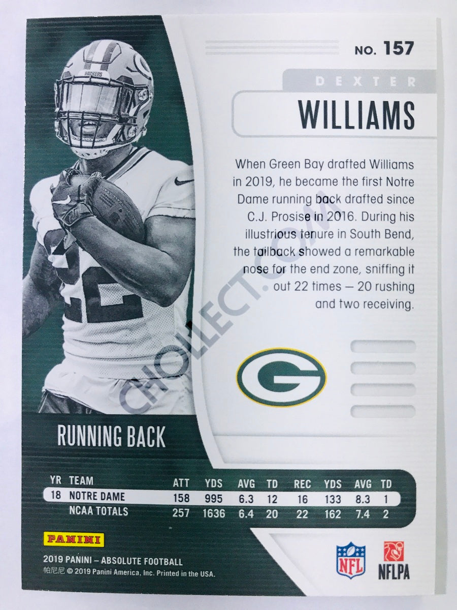Dexter Williams - Green Bay Packers 2019-20 Panini Absolute Green Parallel RC Rookie #157