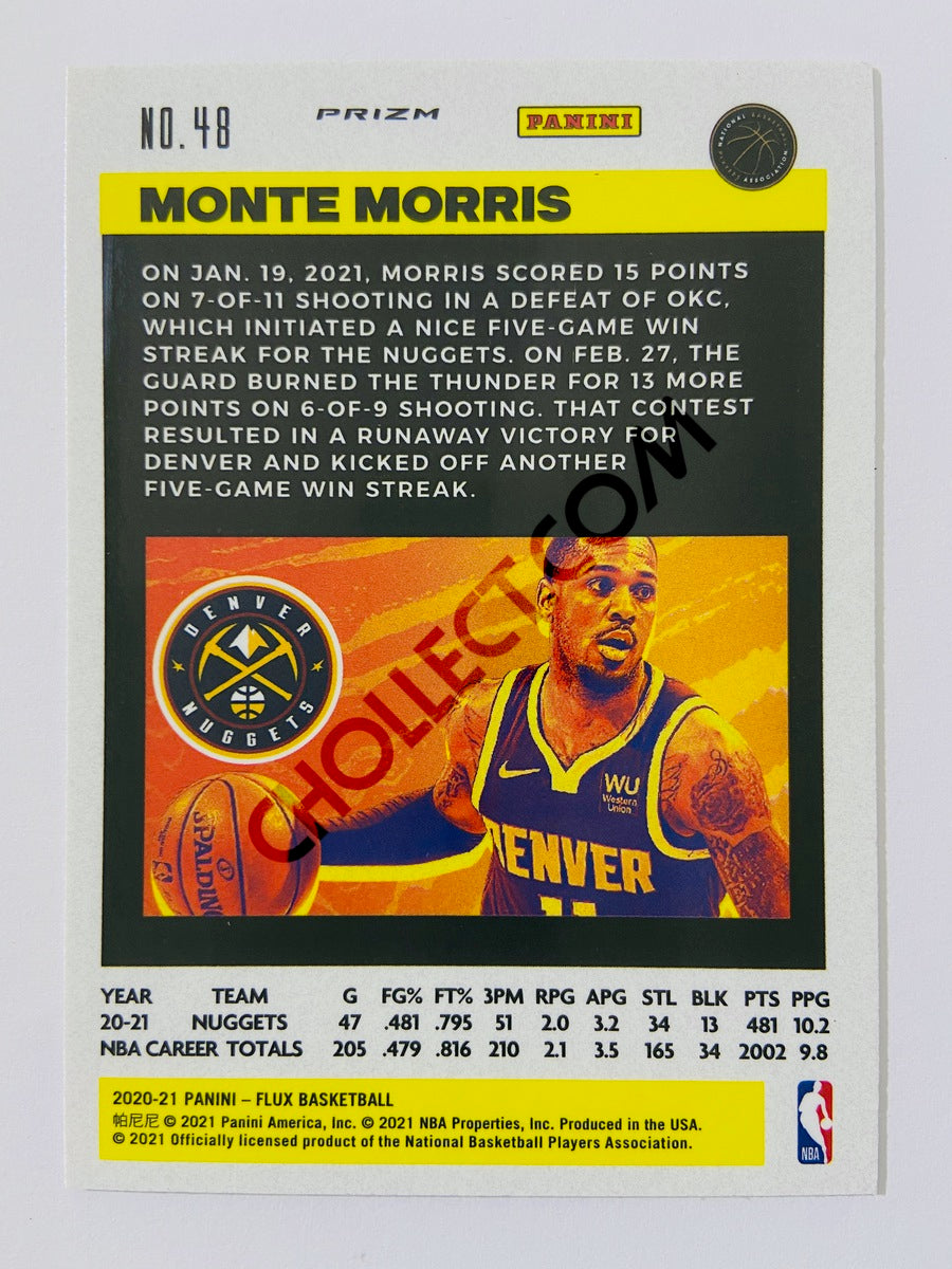 Monte Morris – Denver Nuggets 2020-21 Panini Flux Cracked Ice Blue Prizm Parallel #48
