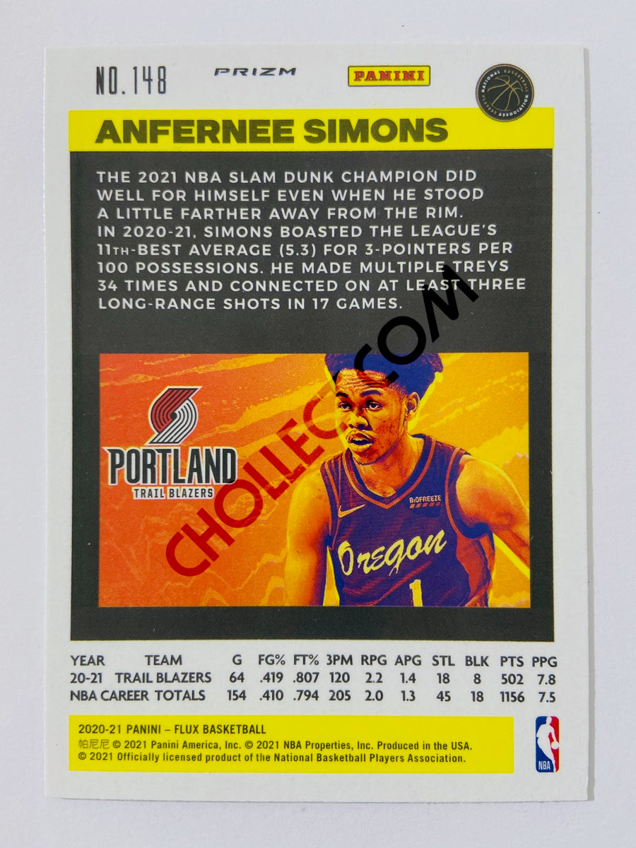 Anfernee Simons – Portland Trail Blazers 2020-21 Panini Flux Cracked Ice Blue Prizm Parallel #148