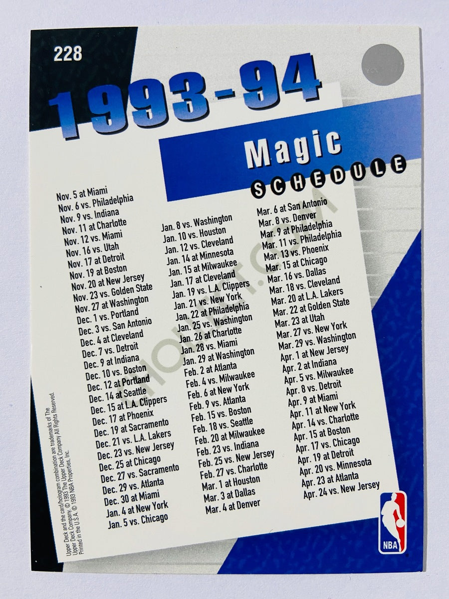 Shaquille O'Neal - Orlando Magic 1993 Upper Deck 1993-94 Magic Schedule #228