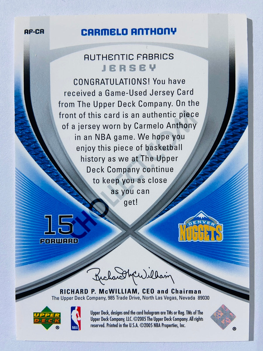 Carmelo Anthony - Denver Nuggets 2004-05 Upper Deck SP Games Used Edition Authentic Fabrics Jersey #AF-CA