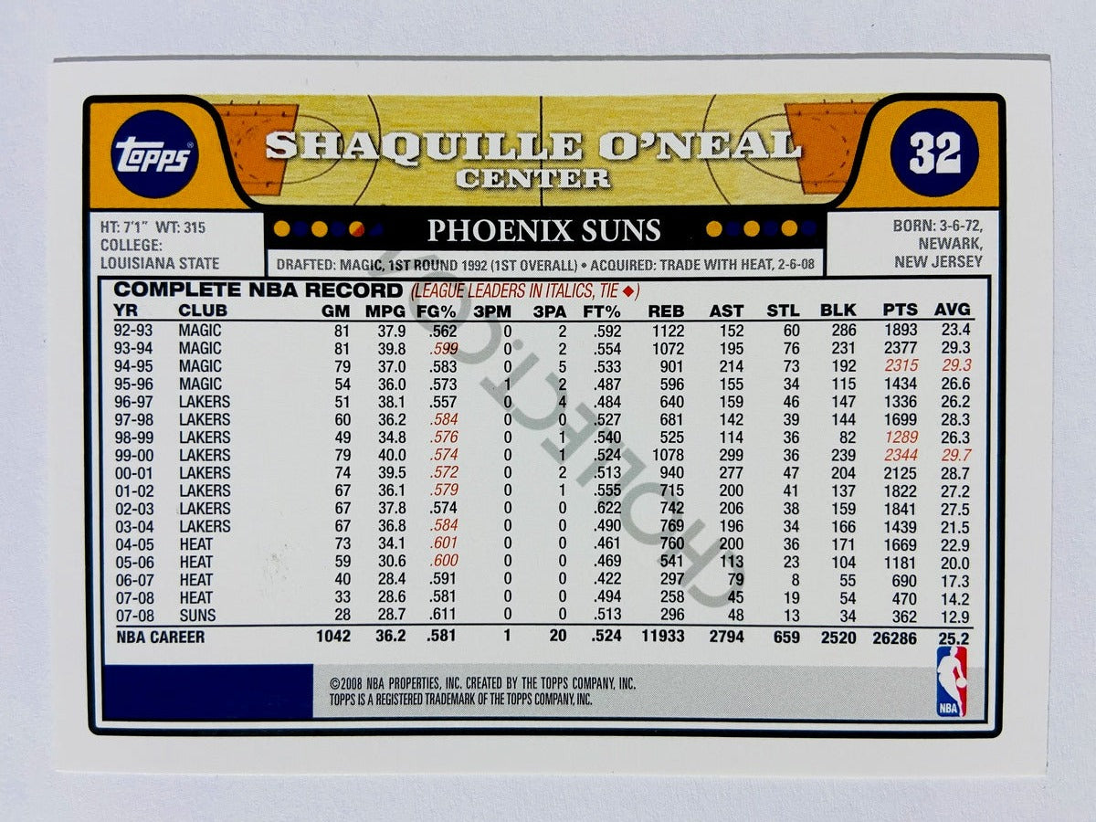 Shaquille O'Neal – Phoenix Suns 2008 Topps #32