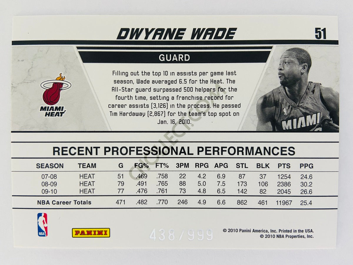 Dwyane Wade - Miami Heat 2010-11 Panini Donruss Production Line #51 | 438/999