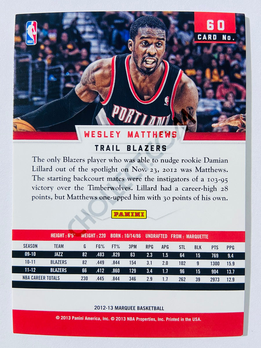 Wesley Matthews – Portland Trail Blazers 2012-13 Panini Marquee #60