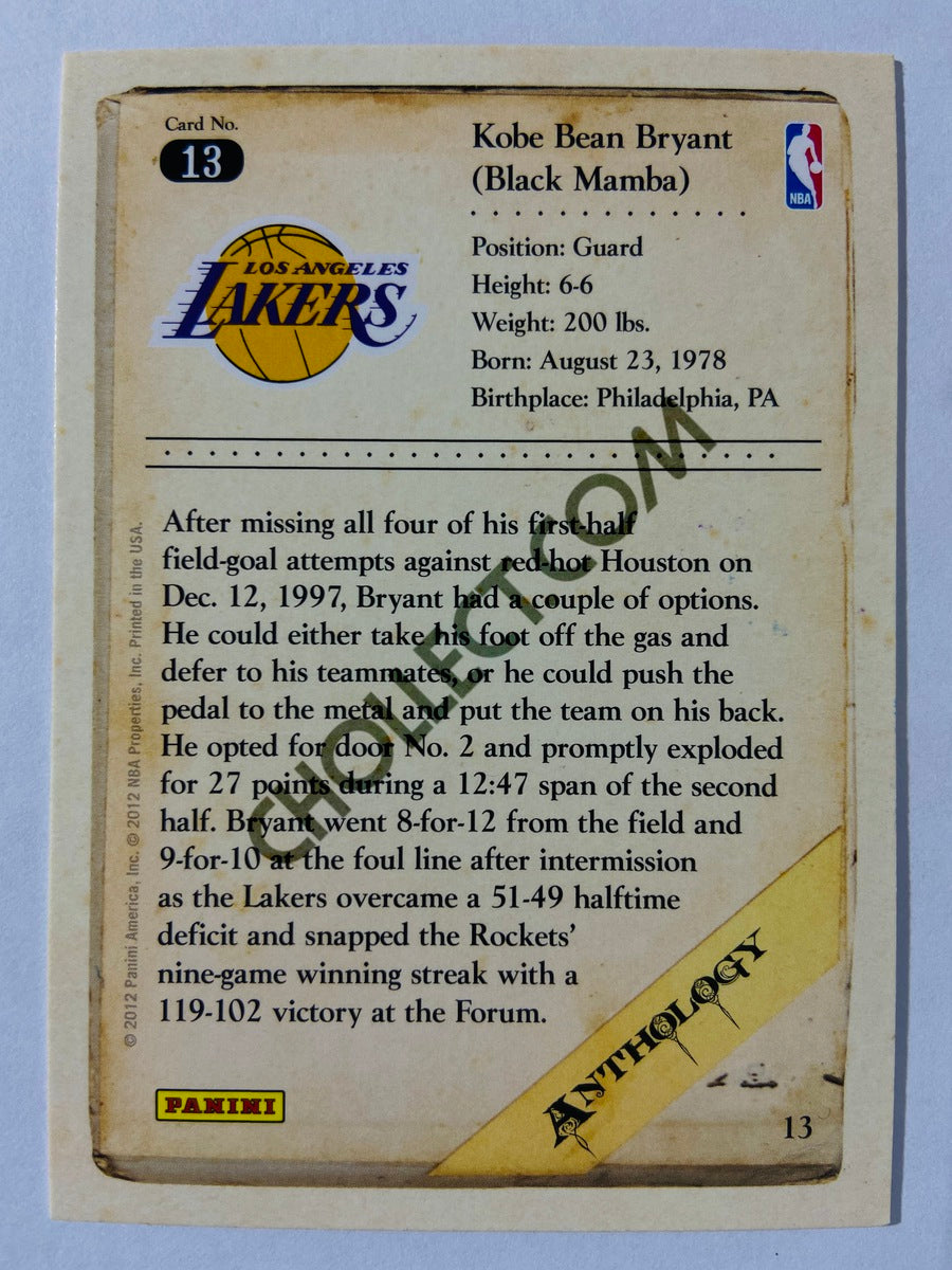Kobe Bryant - Los Angeles Lakers 2012 Panini Kobe Anthology #13