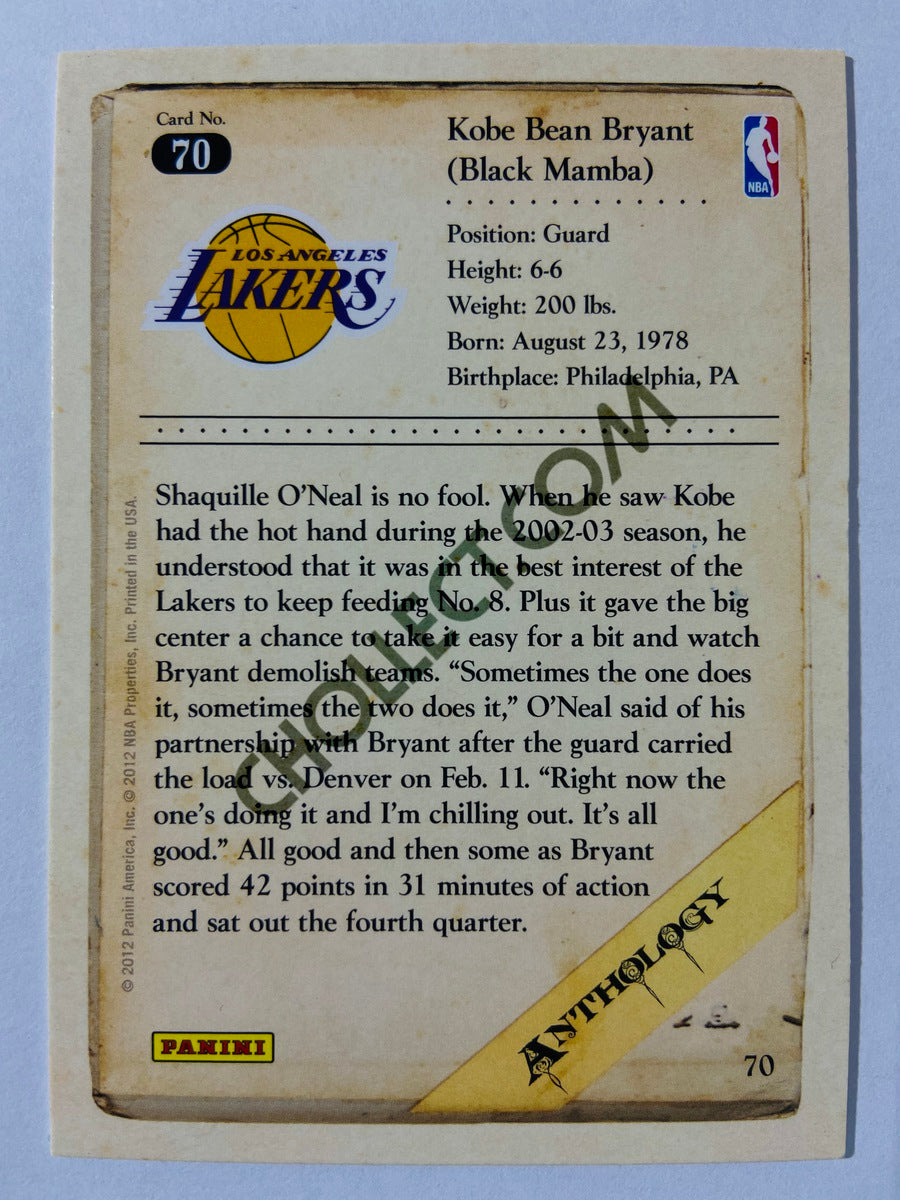 Kobe Bryant - Los Angeles Lakers 2012 Panini Kobe Anthology #70