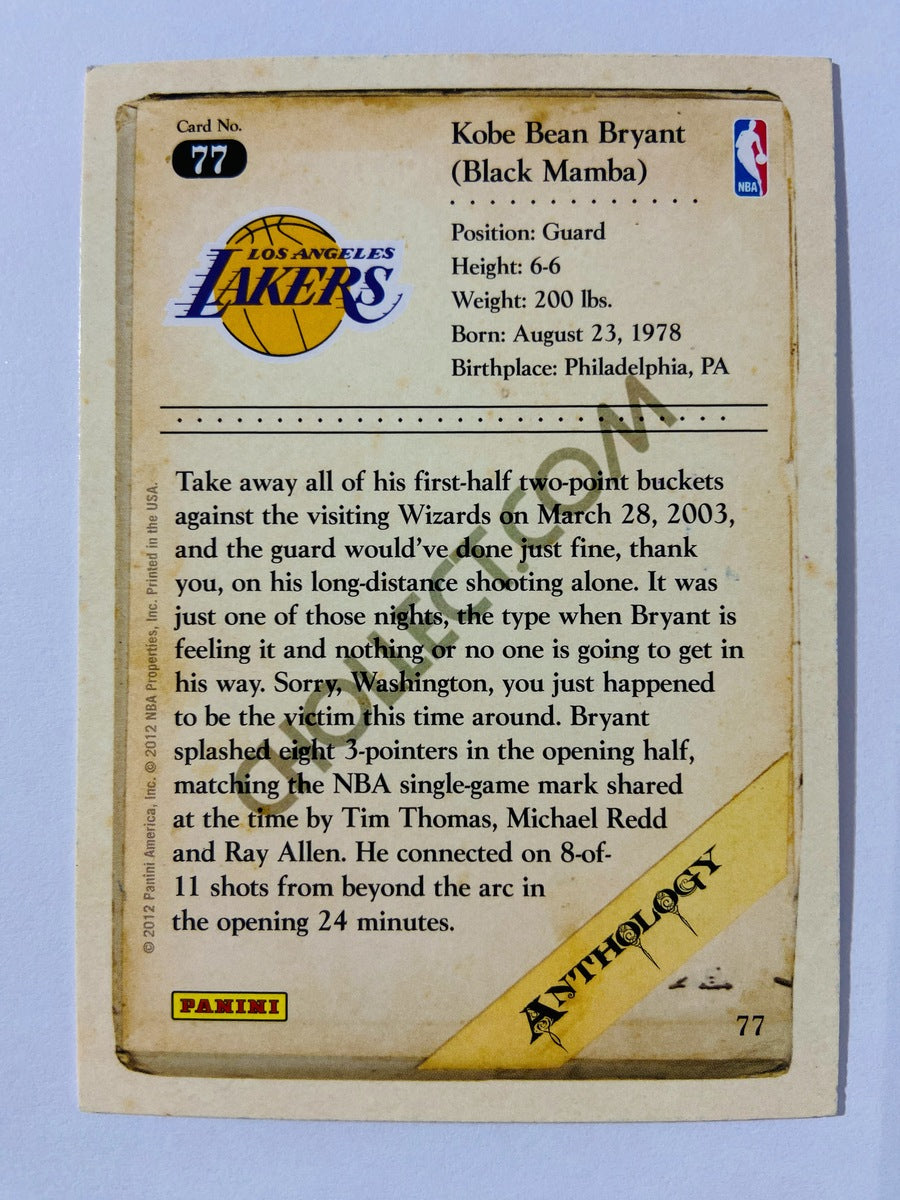 Kobe Bryant - Los Angeles Lakers 2012 Panini Kobe Anthology #77
