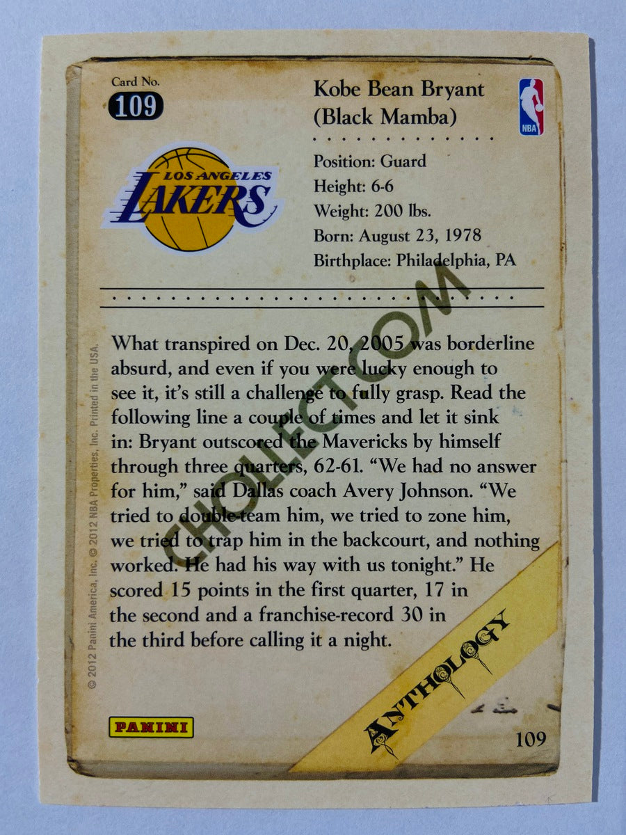 Kobe Bryant - Los Angeles Lakers 2012 Panini Kobe Anthology #109