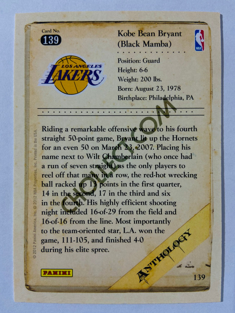 Kobe Bryant - Los Angeles Lakers 2012 Panini Kobe Anthology #139