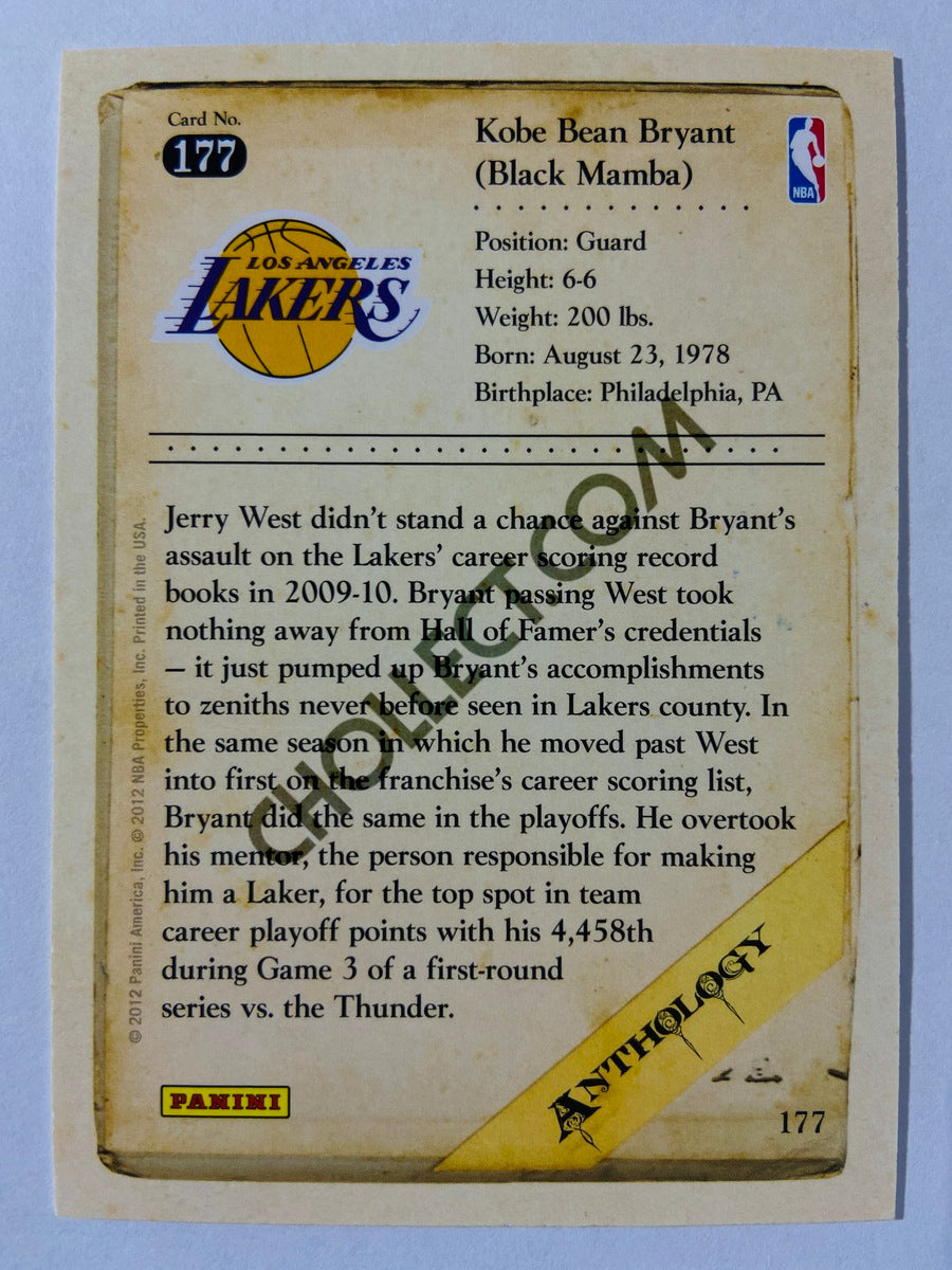 Kobe Bryant - Los Angeles Lakers 2012 Panini Kobe Anthology #177