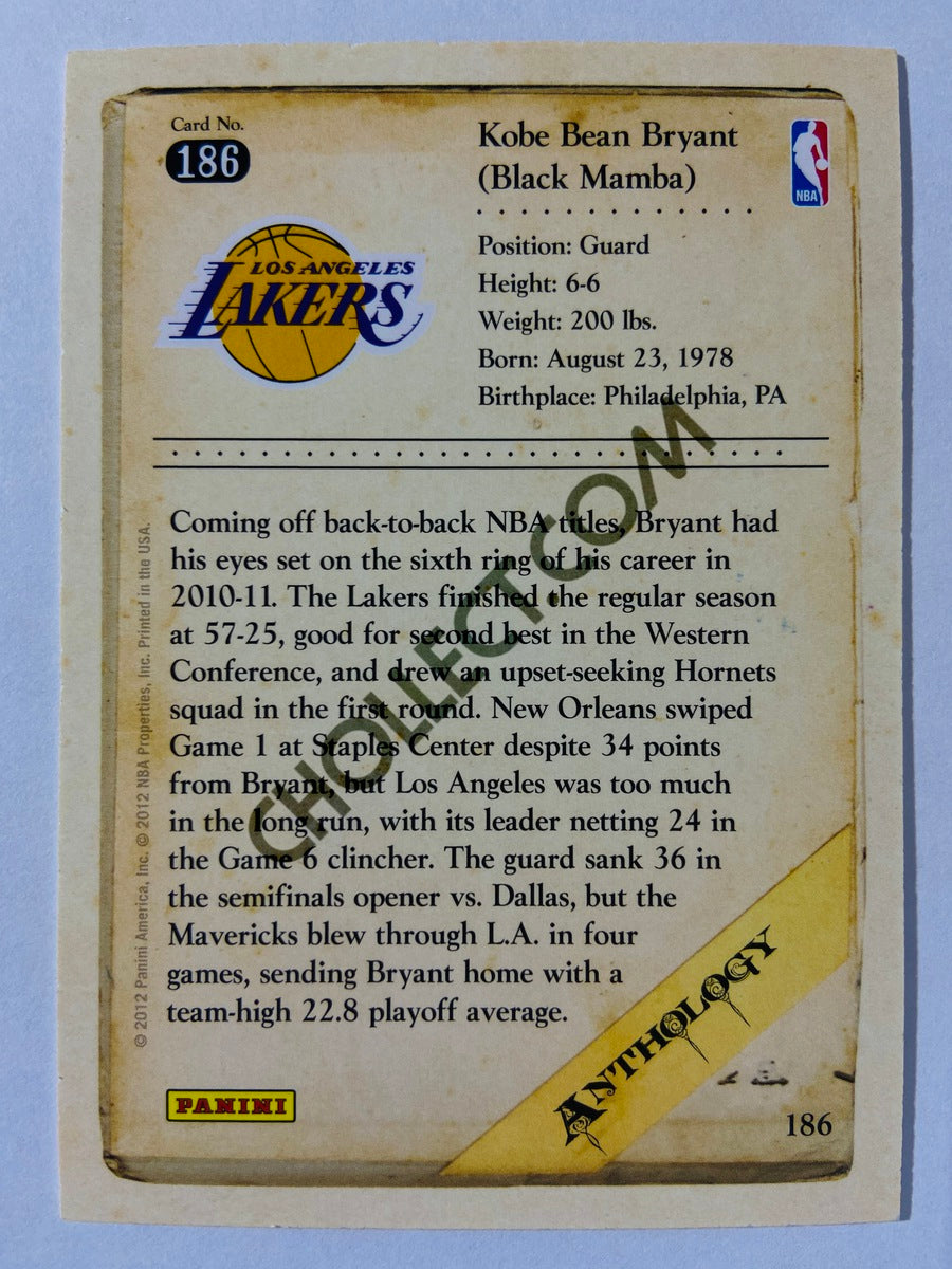 Kobe Bryant - Los Angeles Lakers 2012 Panini Kobe Anthology #186
