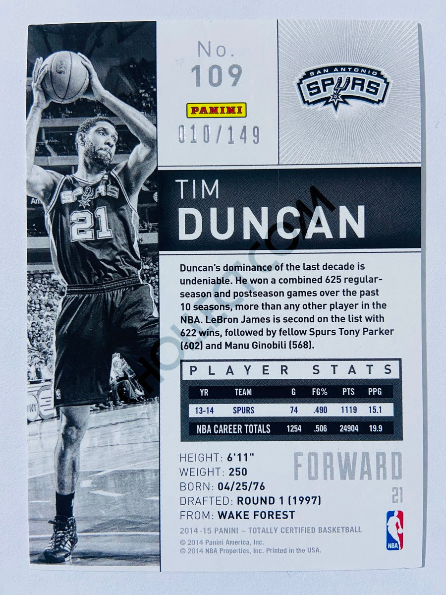 Tim Duncan - San Antonio Spurs 2013-14 Panini Totally Certified Platinum Blue #109 | 010/149