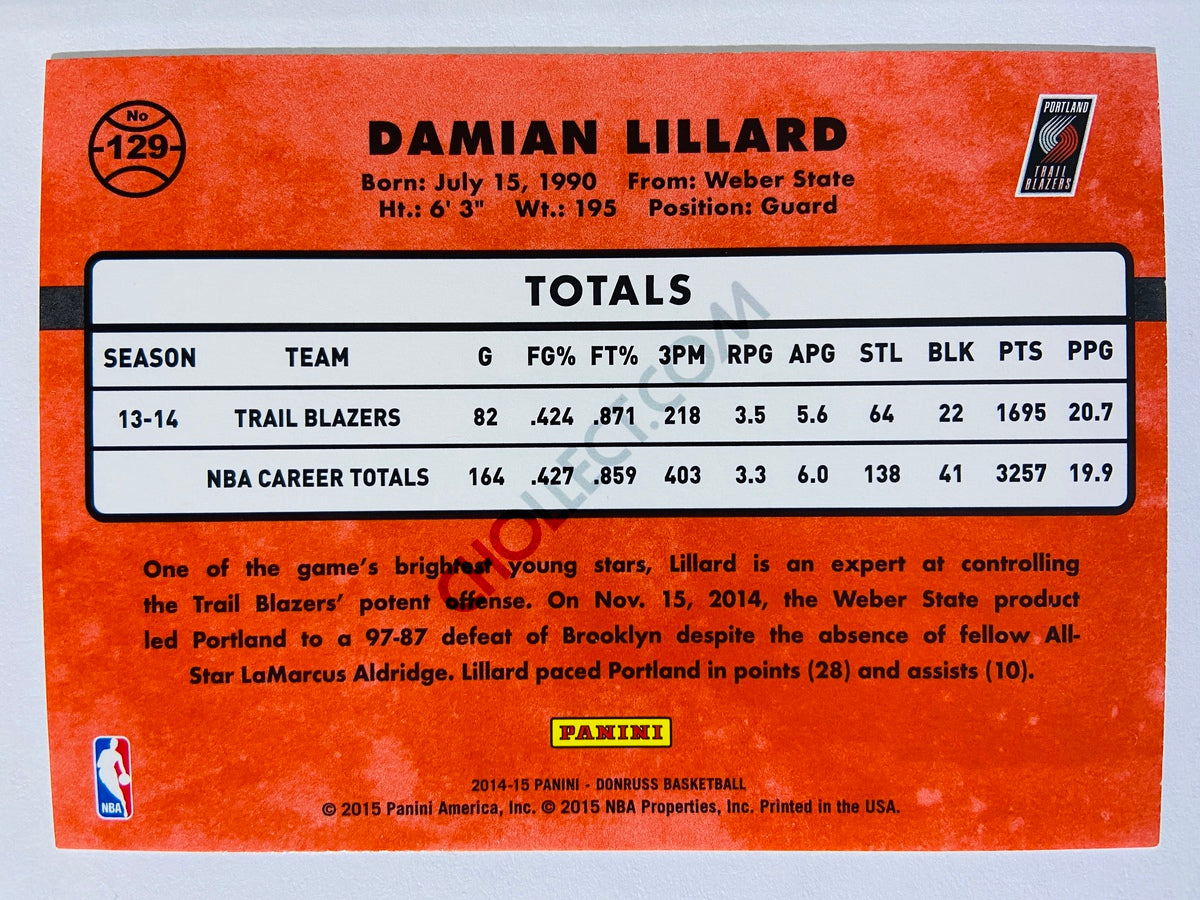 Damian Lillard - Portland Trail Blazers 2014-15 Panini Donruss #129
