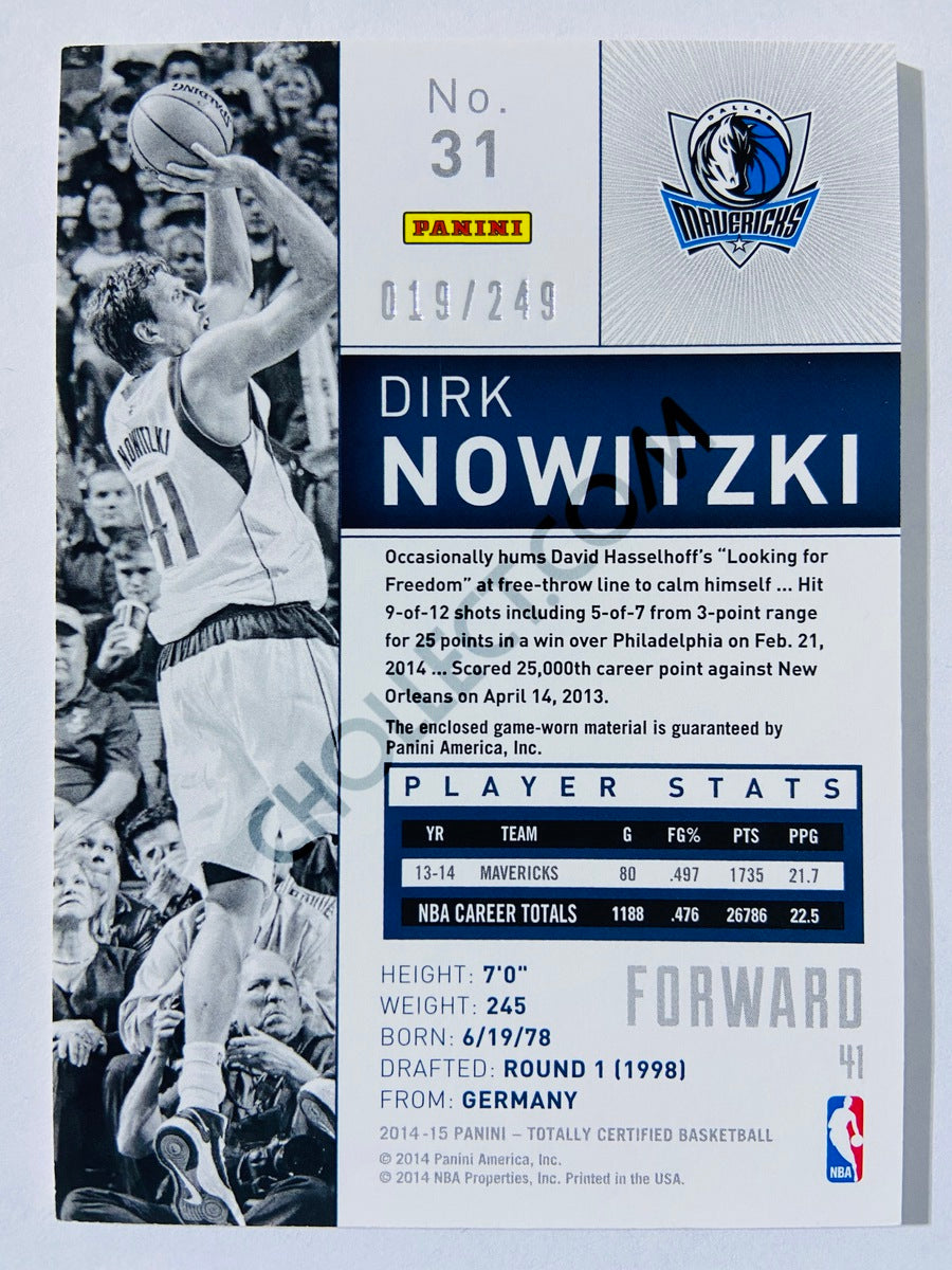 Dirk Nowitzki - Dallas Mavericks 2014-15 Panini Totally Certified Red Jerseys #34 | 019/249