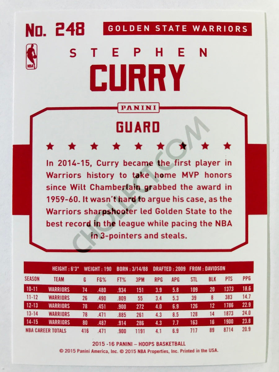 Stephen Curry - Golden State Warriors 2015-16 Panini NBA Hoops #248