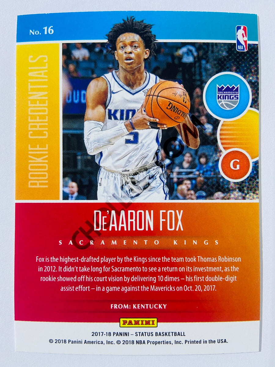 De'Aaron Fox - Sacramento Kings 2017-18 Panini Status Rookie Credentials #16