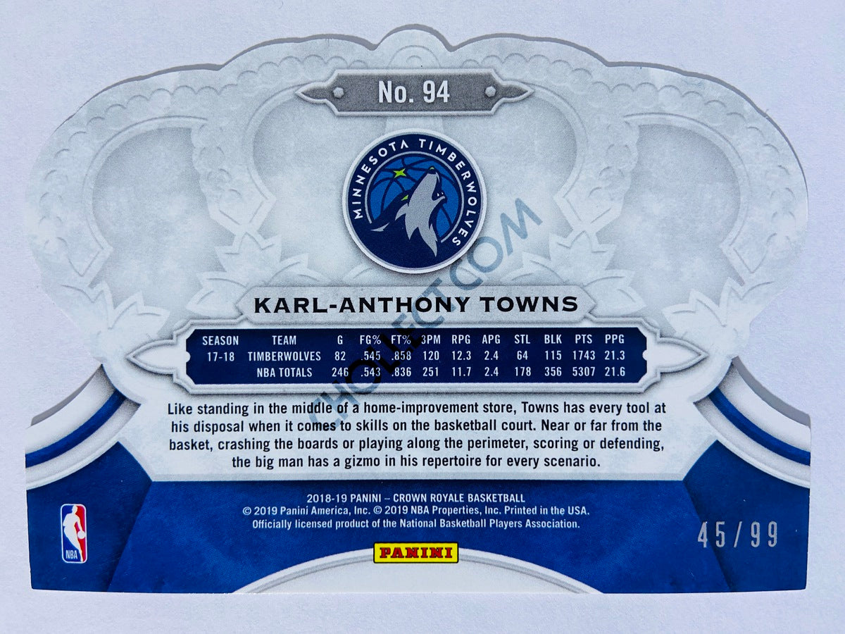 Karl-Anthony Towns - Minnesota Timberwolves 2018-19 Panini Crown Royale Crystal Parallel #94 | 45/99
