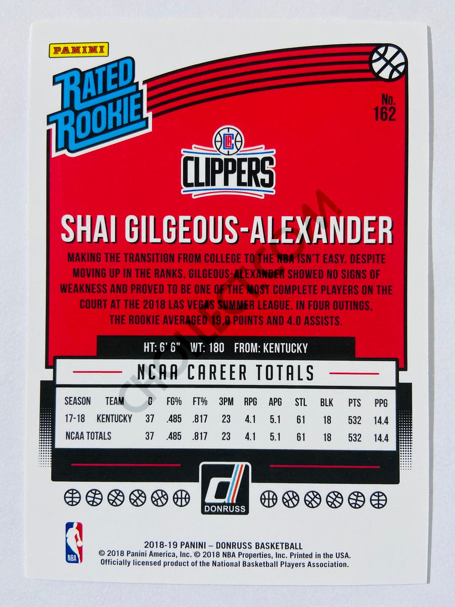 Shai Gilgeous-Alexander - Los Angeles Clippers 2018-19 Panini Donruss Rated Rookie #162 | 276/349