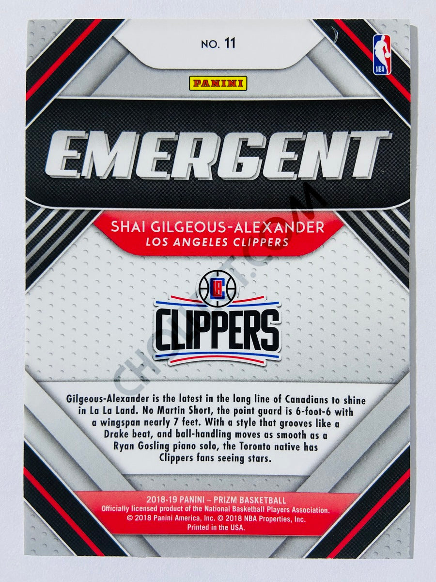 Shai Gilgeous-Alexander - Los Angeles Clippers 2018-19 Panini Prizm Emergent Rookie #11