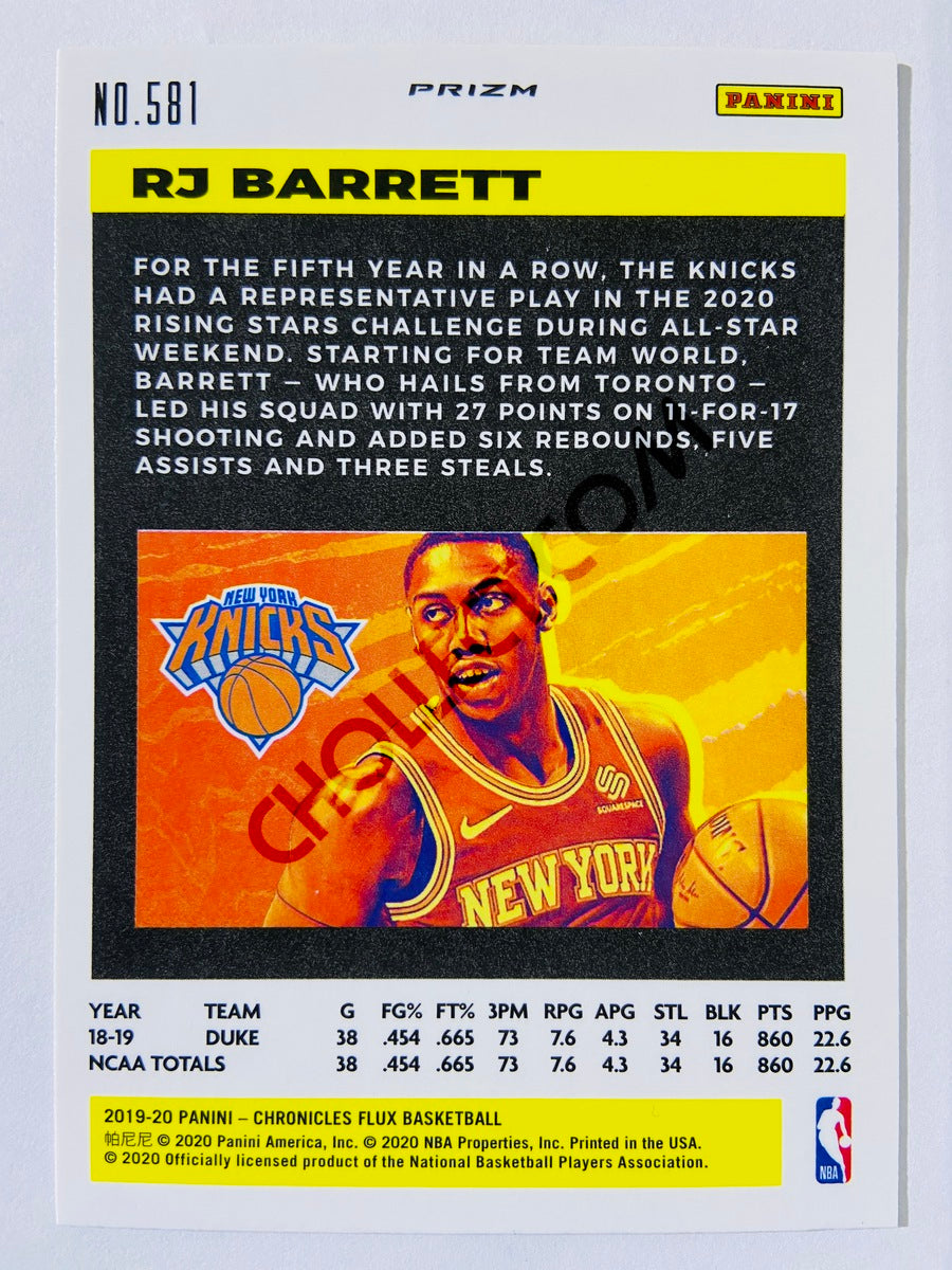 RJ Barrett - New York Knicks 2019-20 Panini Chronicles Flux Silver RC Rookie #581