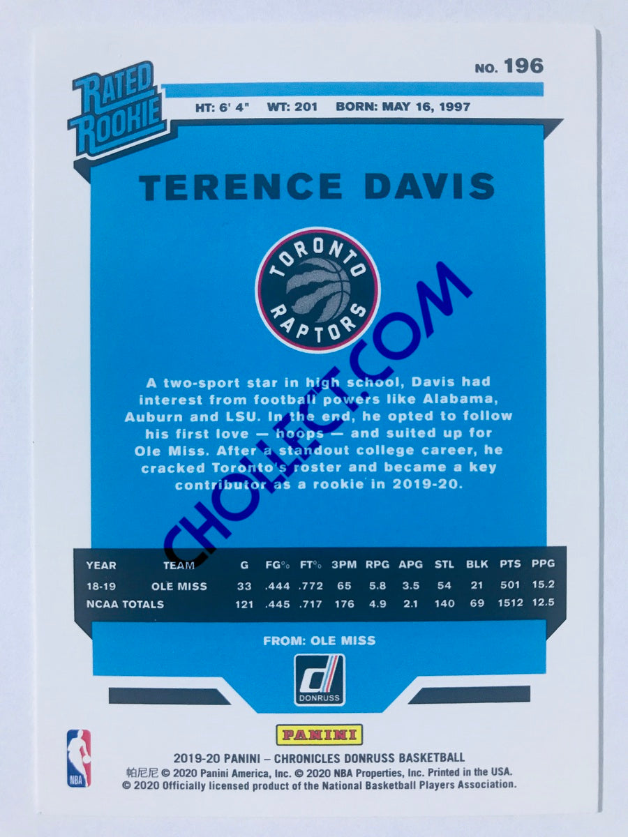 Terence Davis - Toronto Raptors 2019-20 Panini Chronicles Donruss Rated Rookie #196