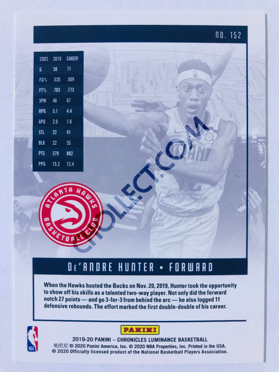 De'Andre Hunter - Atlanta Hawks 2019-20 Panini Chronicles Luminance Pink Parallel RC Rookie #152