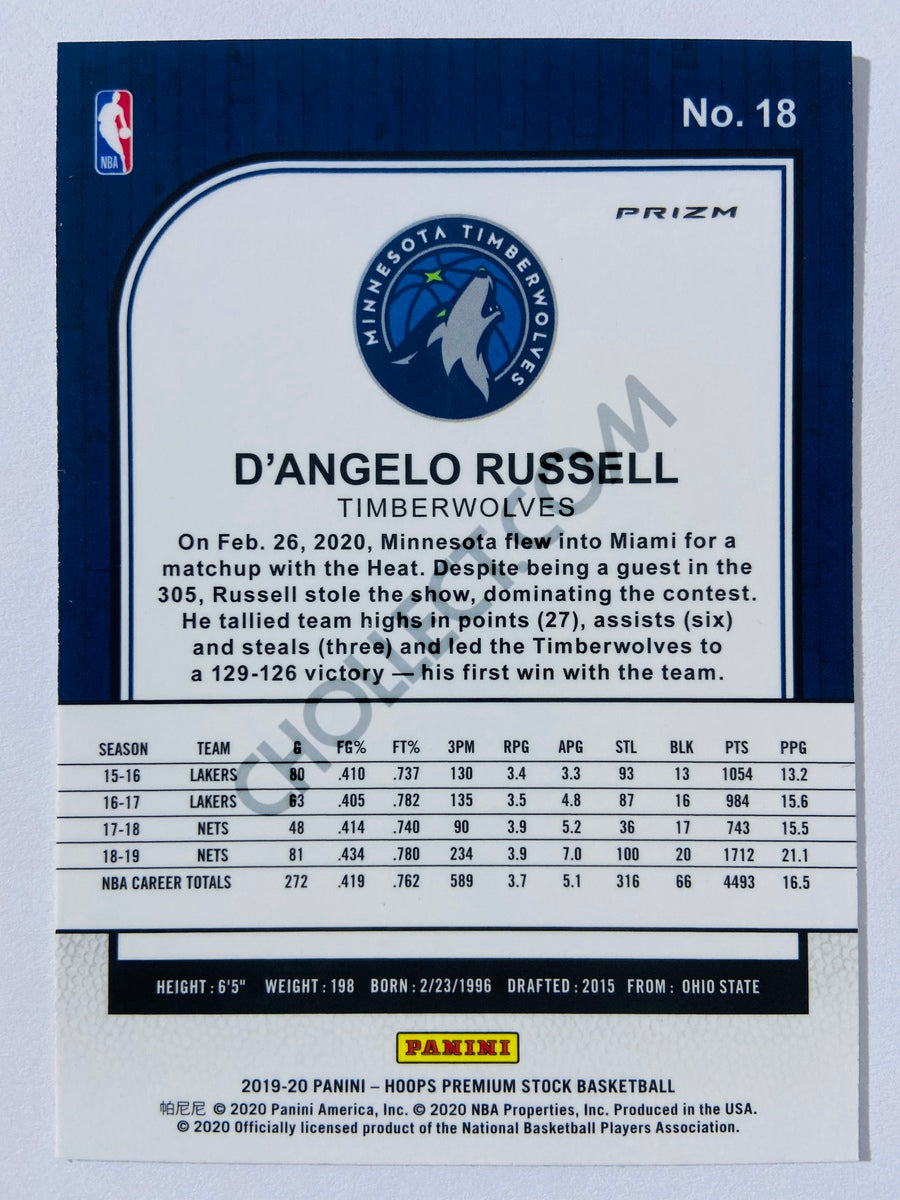 D'Angelo Russell - Minnesota Timberwolves 2019-20 Panini Hoops Premium Stock Laser Silver Parallel #18