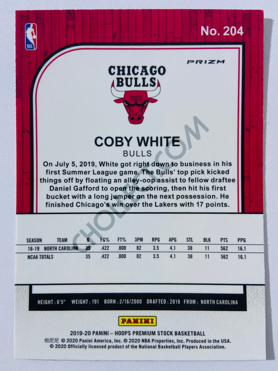 Coby White - Chicago Bulls 2019-20 Panini Hoops Premium Stock Mojo Silver Parallel RC Rookie #204