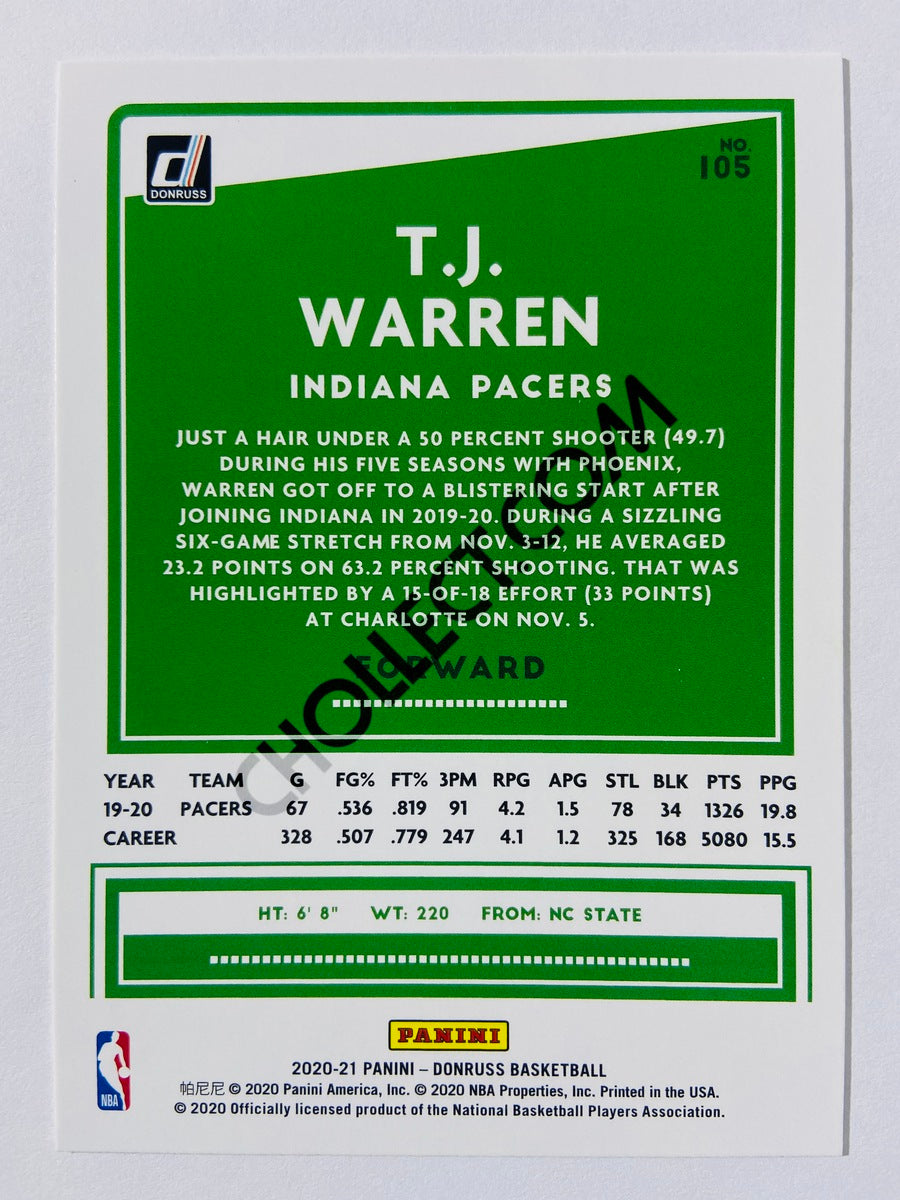 T.J. Warren - Indiana Pacers 2020-21 Panini Donruss #105