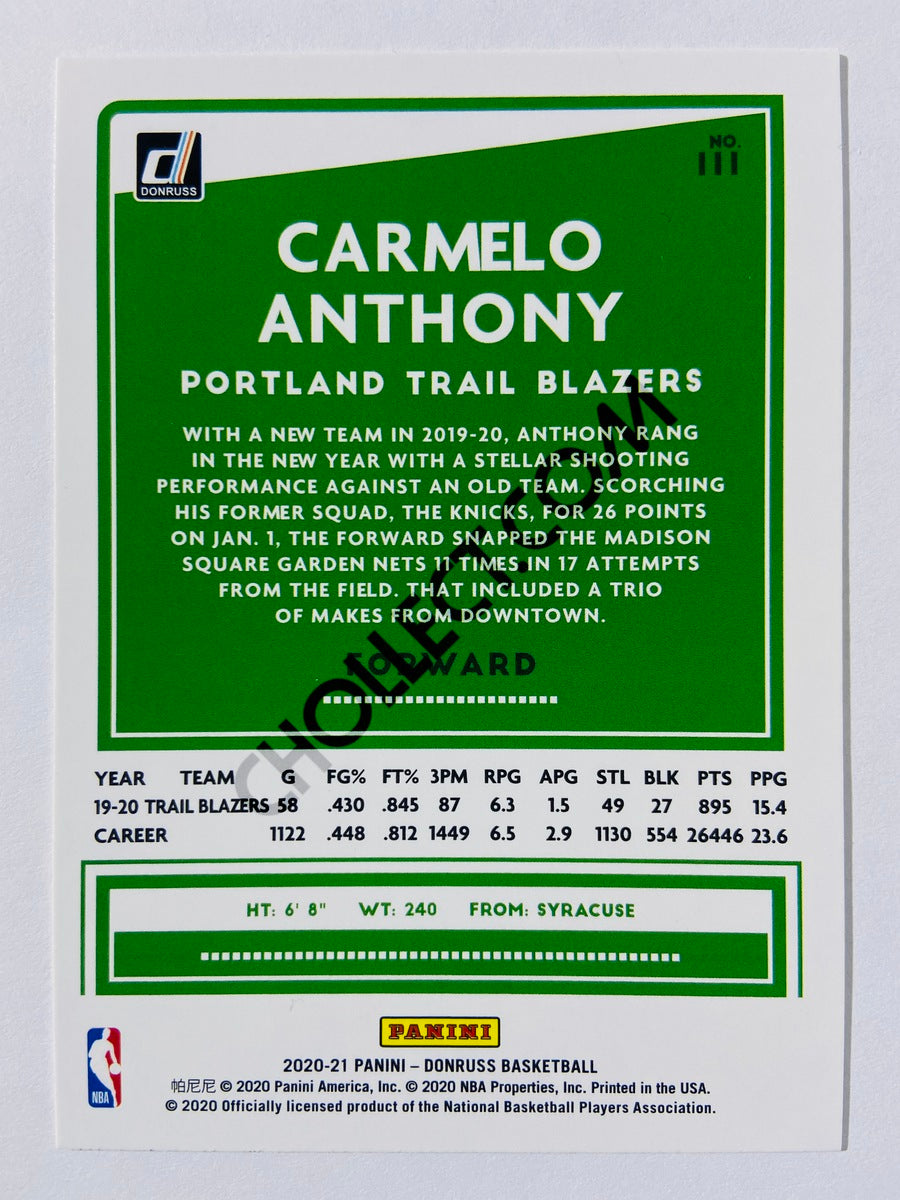 Carmelo Anthony - Portland Trail Blazers 2020-21 Panini Donruss #111