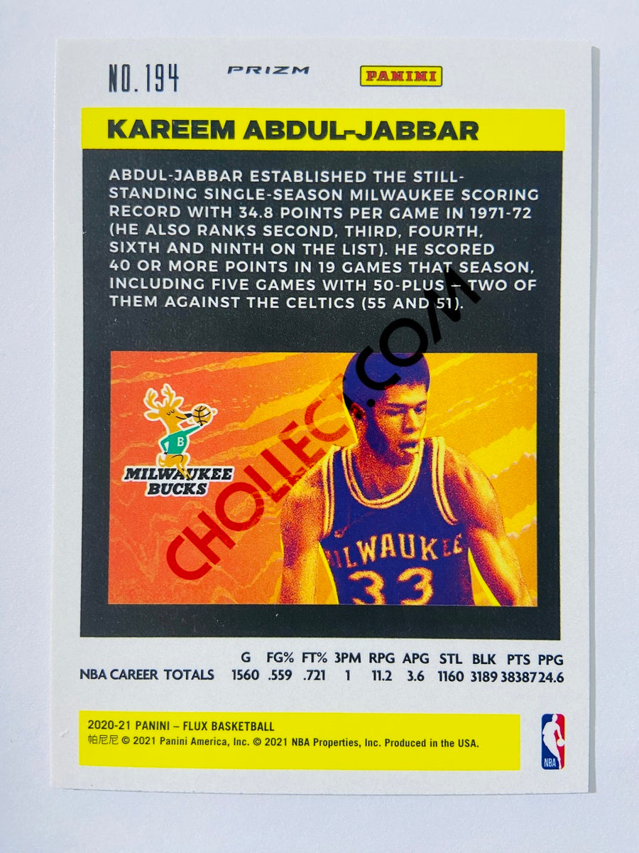 Kareem Abdul-Jabbar - Milwaukee Bucks 2020-21 Panini Flux Silver Parallel #194