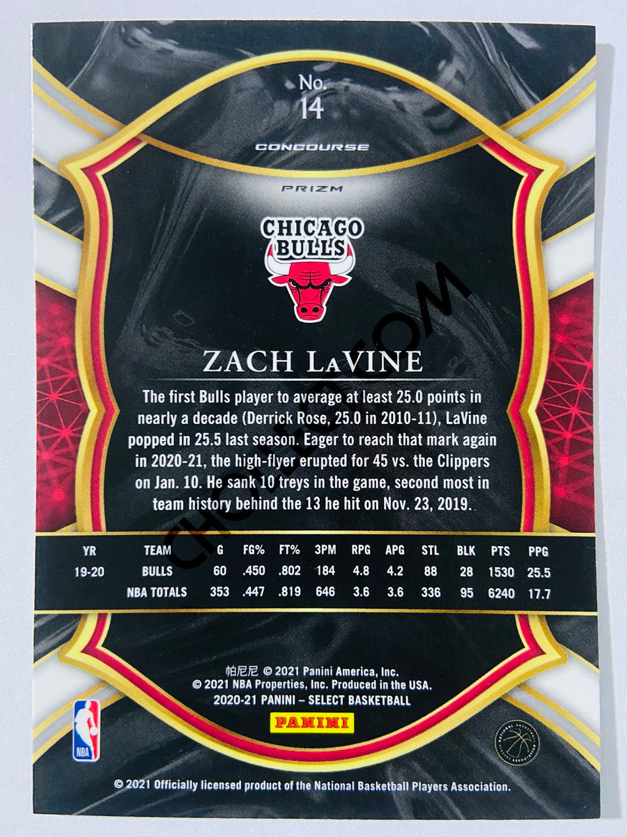 Zach Lavine - Chicago Bulls 2020-21 Panini Select Concourse Cracked Ice Red White Green Parallel #14