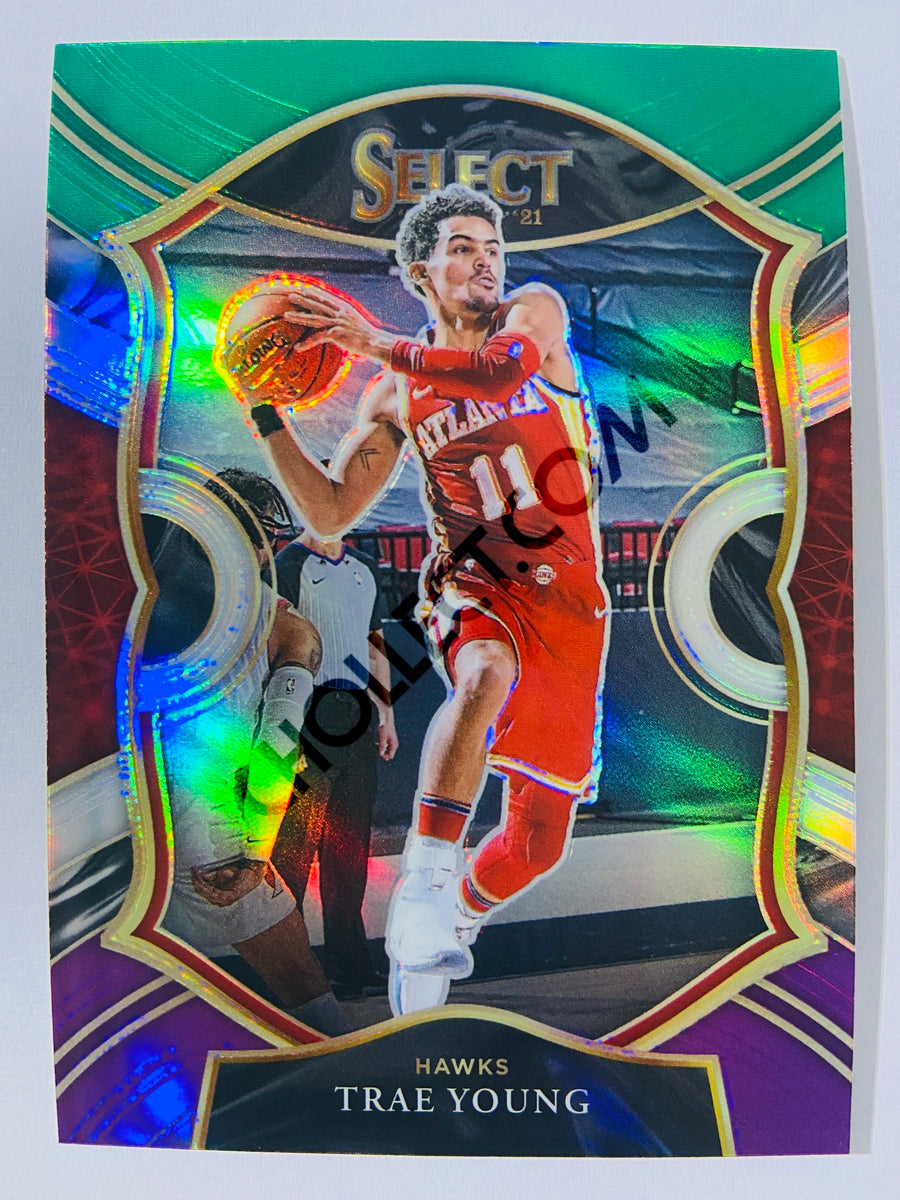 Trae Young - Atlanta Hawks 2020-21 Panini Select Concourse Green White Purple Parallel #2