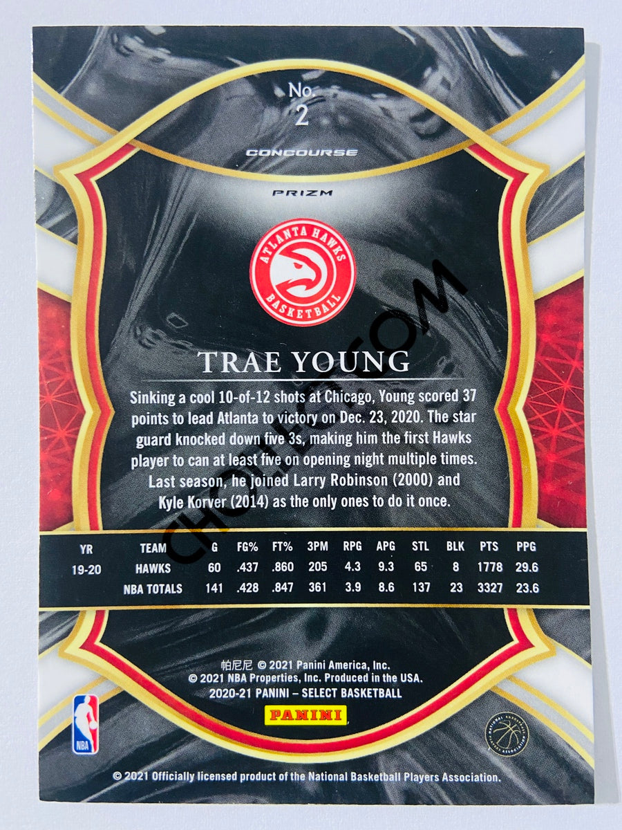 Trae Young - Atlanta Hawks 2020-21 Panini Select Concourse Green White Purple Parallel #2