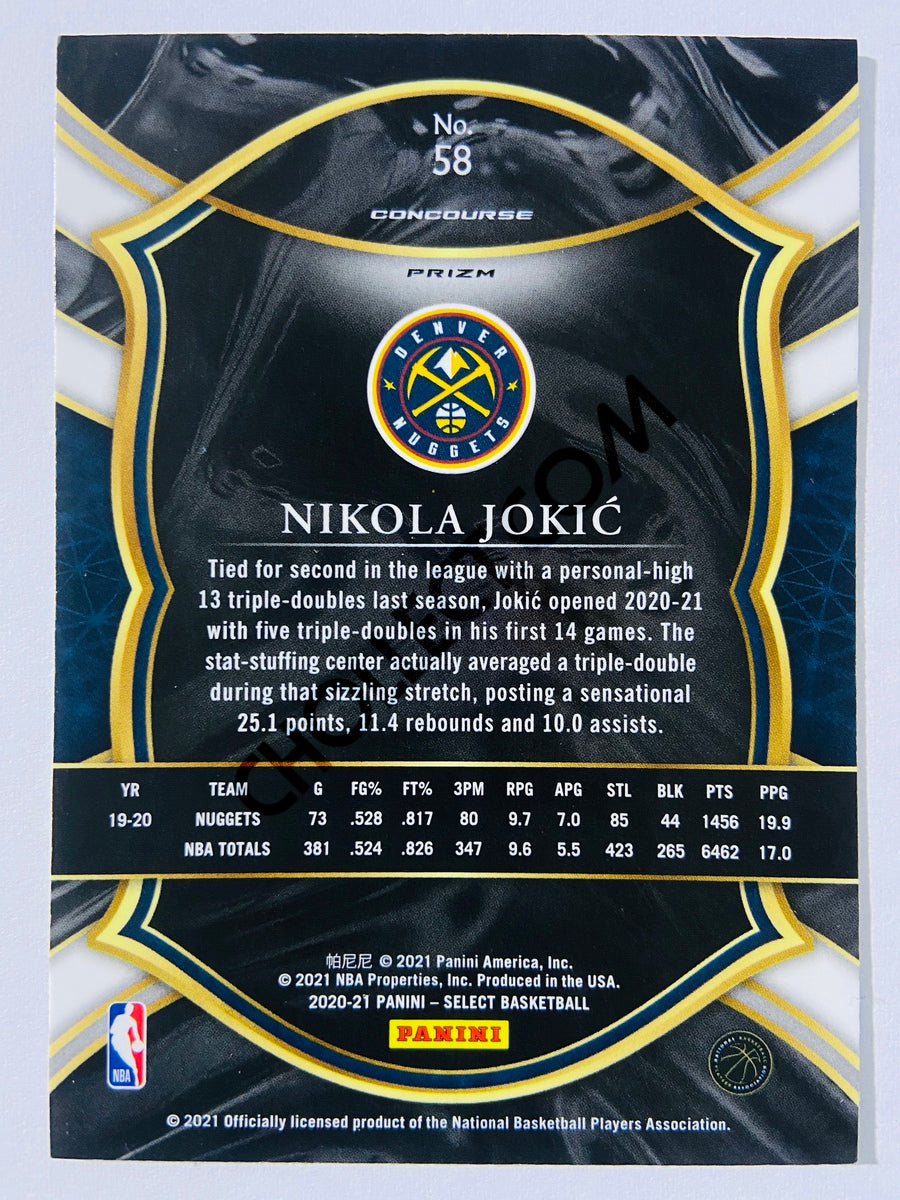 Nikola Jokic - Denver Nuggets 2020-21 Panini Select Concourse Blue White Purple Cracked Ice Parallel #58