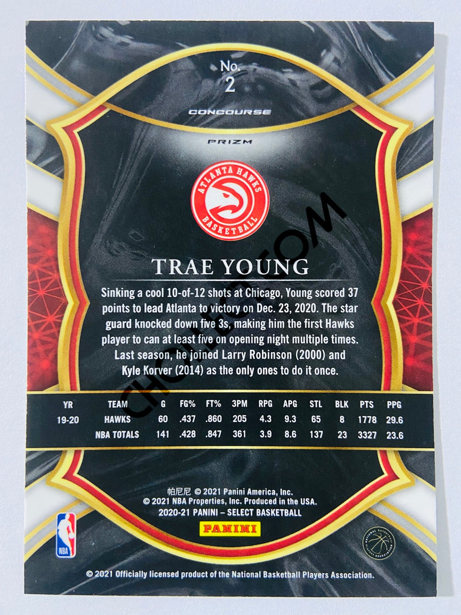Trae Young - Atlanta Hawks 2020-21 Panini Select Concourse Red White Green Cracked Ice Parallel #2