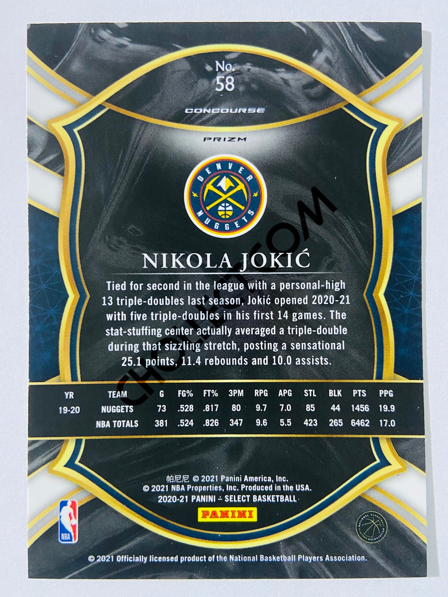 Nikola Jokic - Denver Nuggets 2020-21 Panini Select Concourse Red White Green Cracked Ice Parallel #58