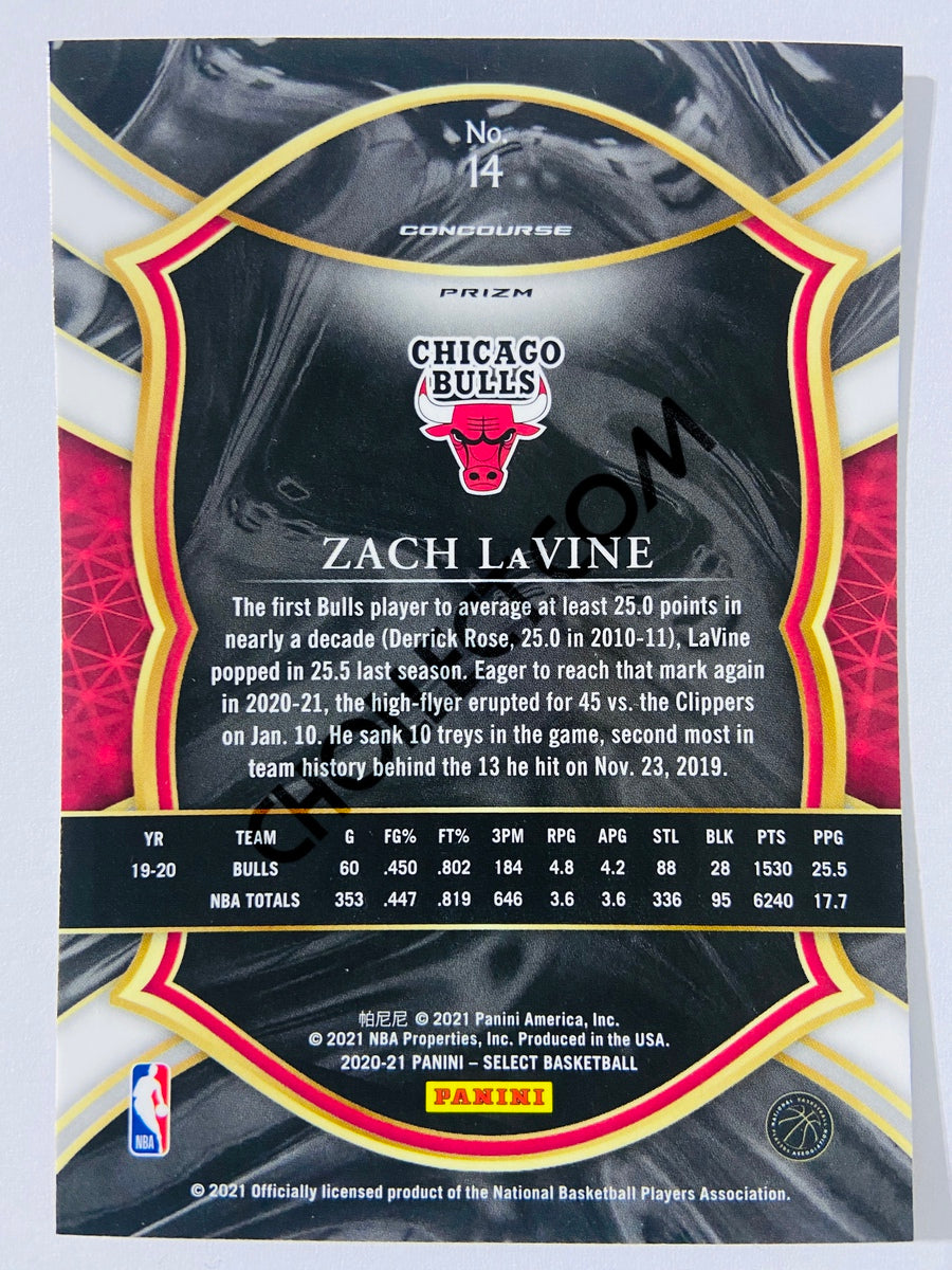 Zach Lavine - Chicago Bulls 2020-21 Panini Select Concourse Red White Orange Shimmer Parallel #14
