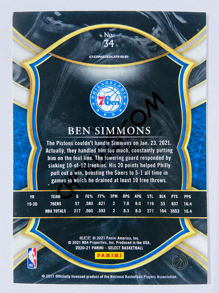 Ben Simmons - Philadelphia 76ers 2020-21 Panini Select Concourse Blue Retail #34