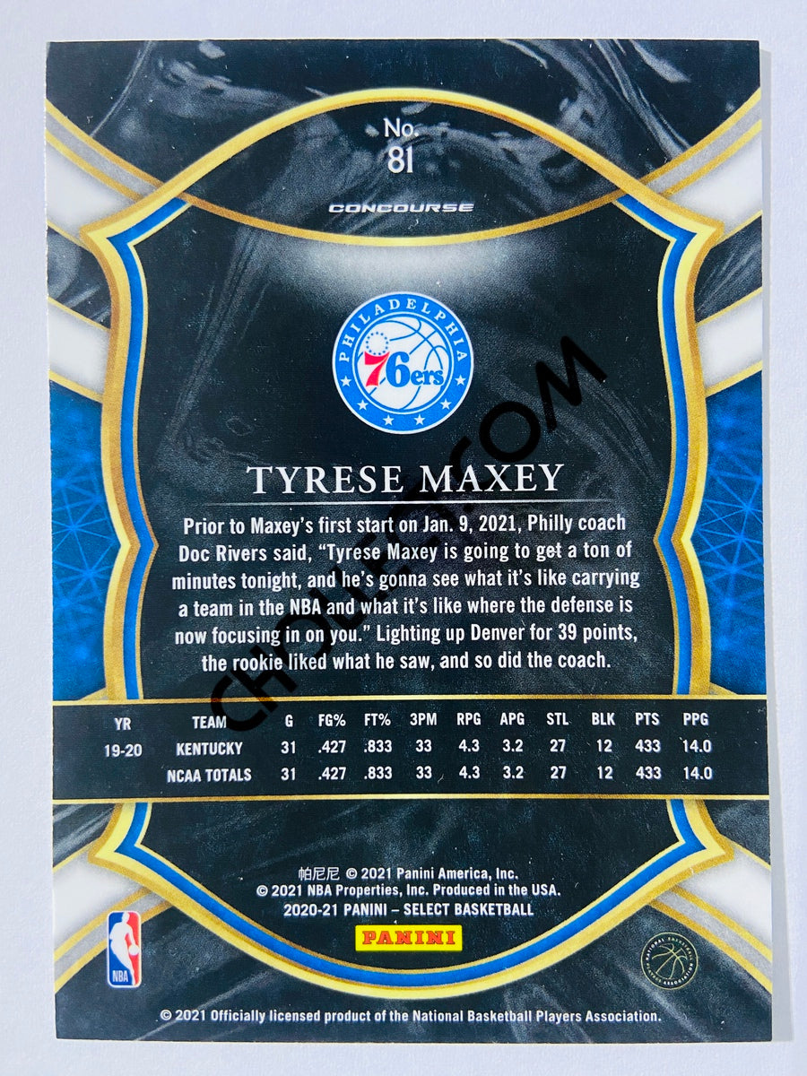 Tyrese Maxey - Philadelphia 76ers 2020-21 Panini Select Concourse Blue Retail RC Rookie #81